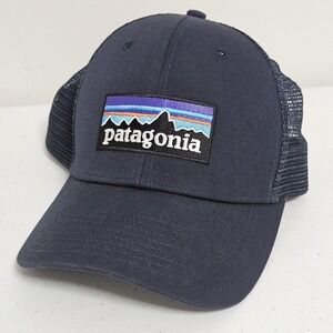 Patagonia Navy Blue Snapback Mesh Cap Adult Logo Patch Hiking Camping EUC